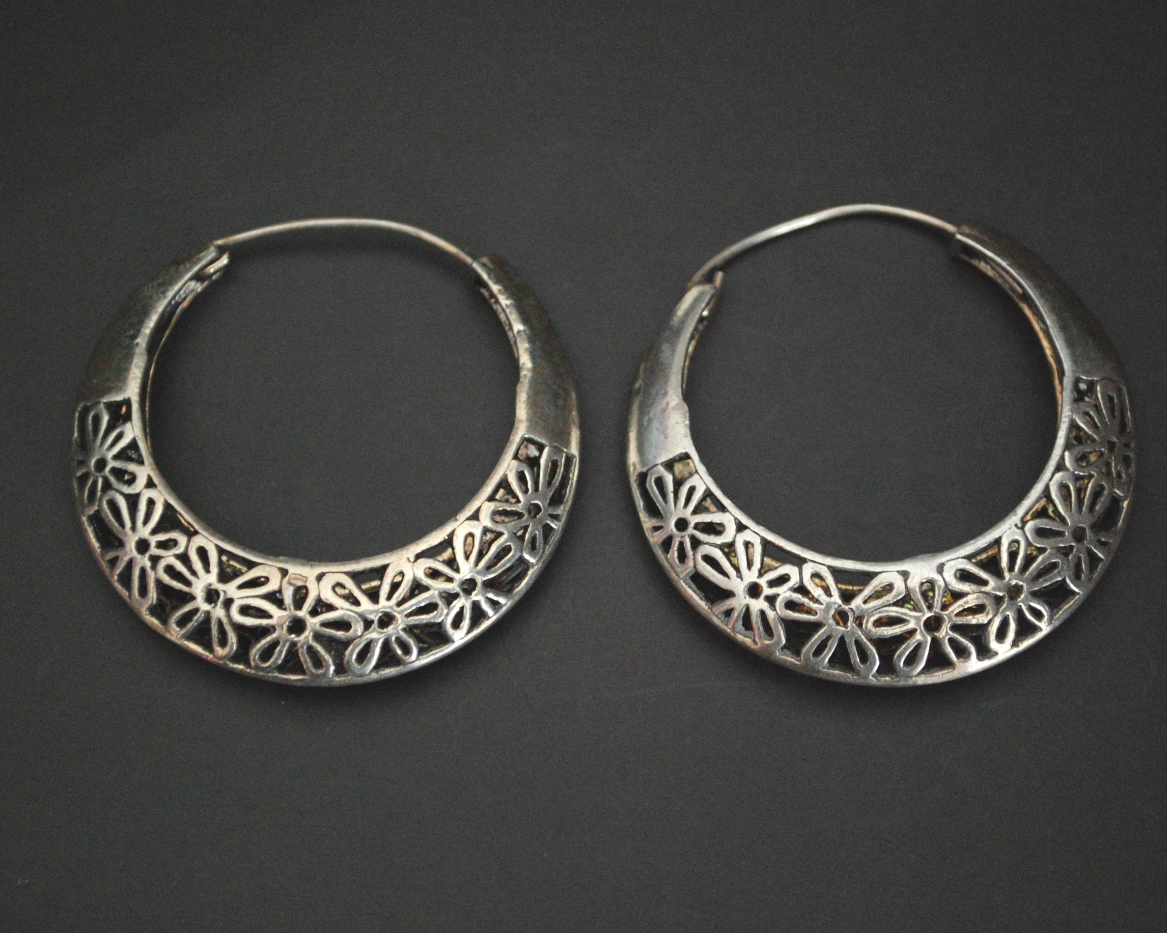 Ethnic Hoop Earrings with Flower Design