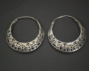 Ethnic Hoop Earrings with Flower Design