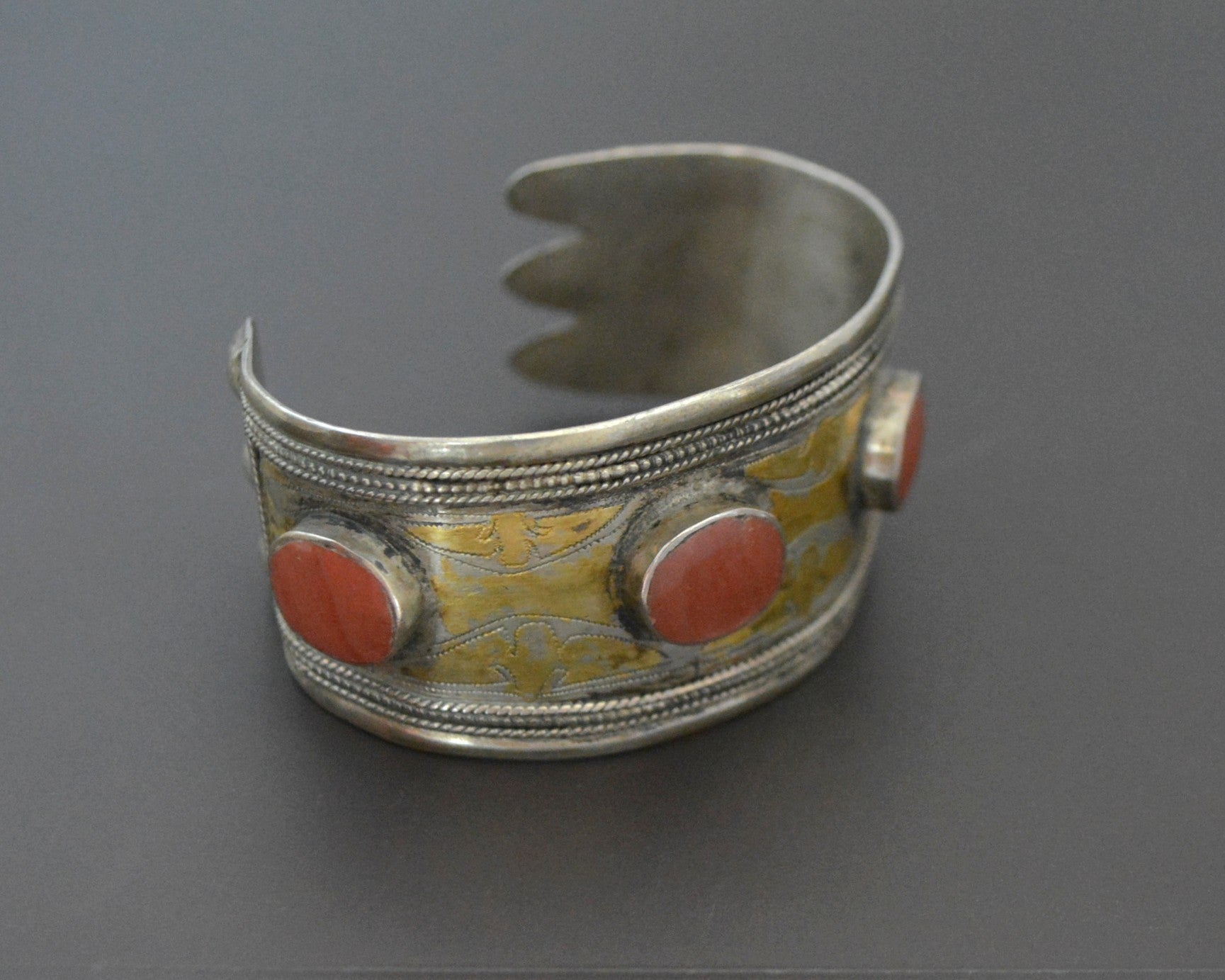 Turkmen Carnelian Gilded Cuff Bracelet