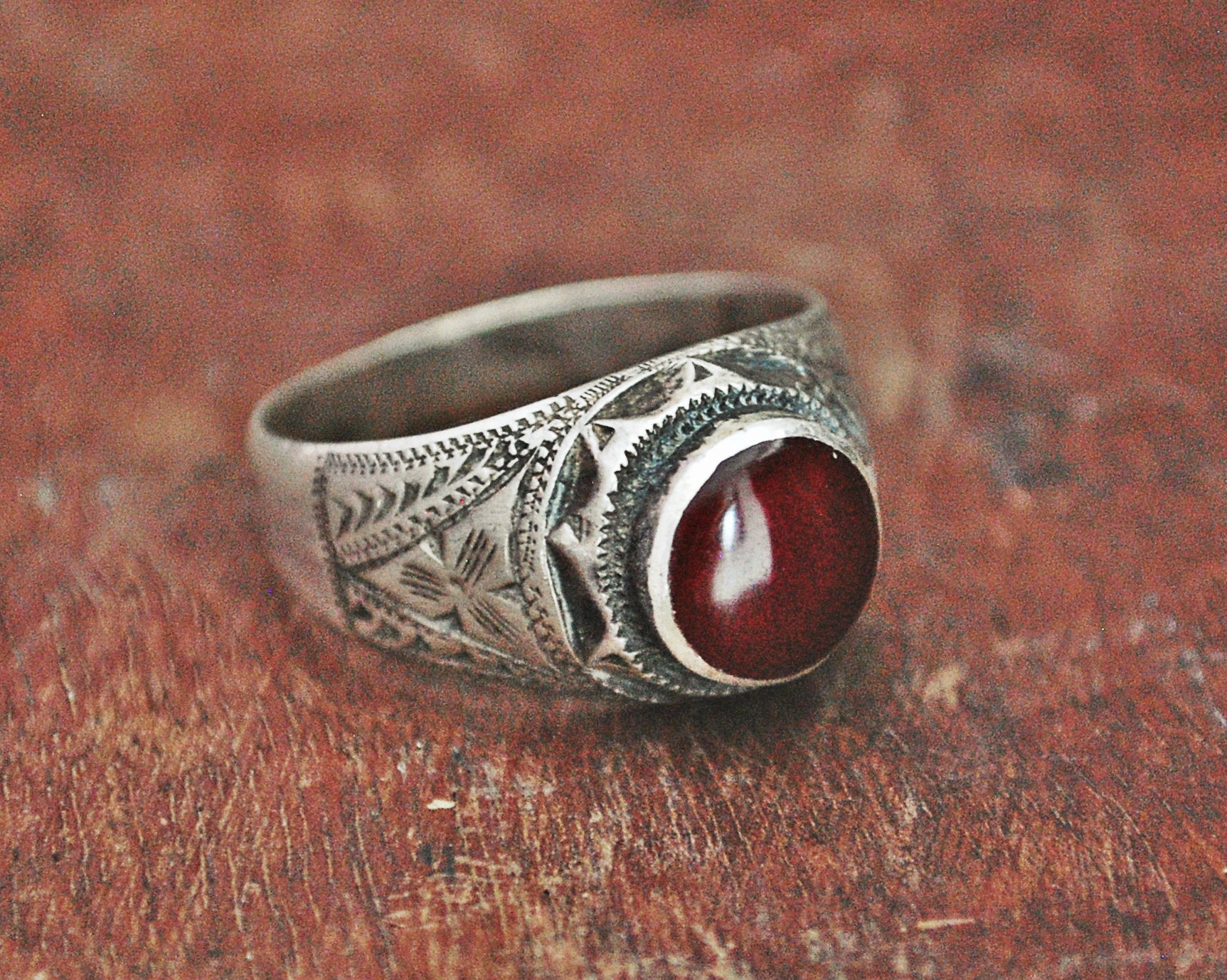 Afghani Old Silver Carnelian Ring - Size 10.5
