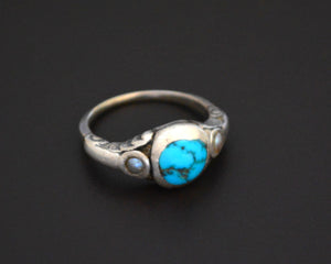 Old Tibetan Turquoise Pearl Ring - Size 7.5