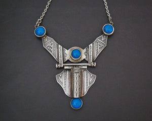Tuareg Blue Beads Carved Pendant Necklace