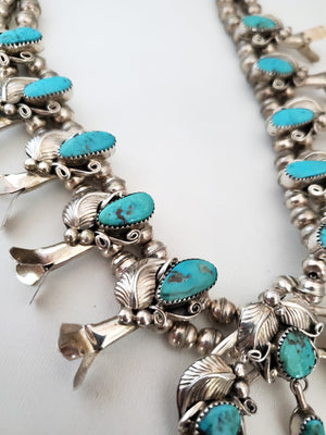 Reserved for I. - Second Payment - Native American Navajo Turquoise Squash Blossom Necklace
