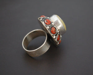 Ethnic Turquoise and Coral Ring from India - Size 7.5