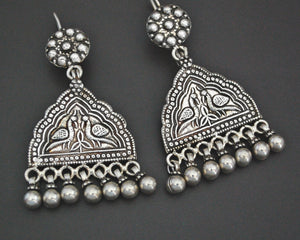 Rajasthani Sterling Silver Peacock Earrings with Bells