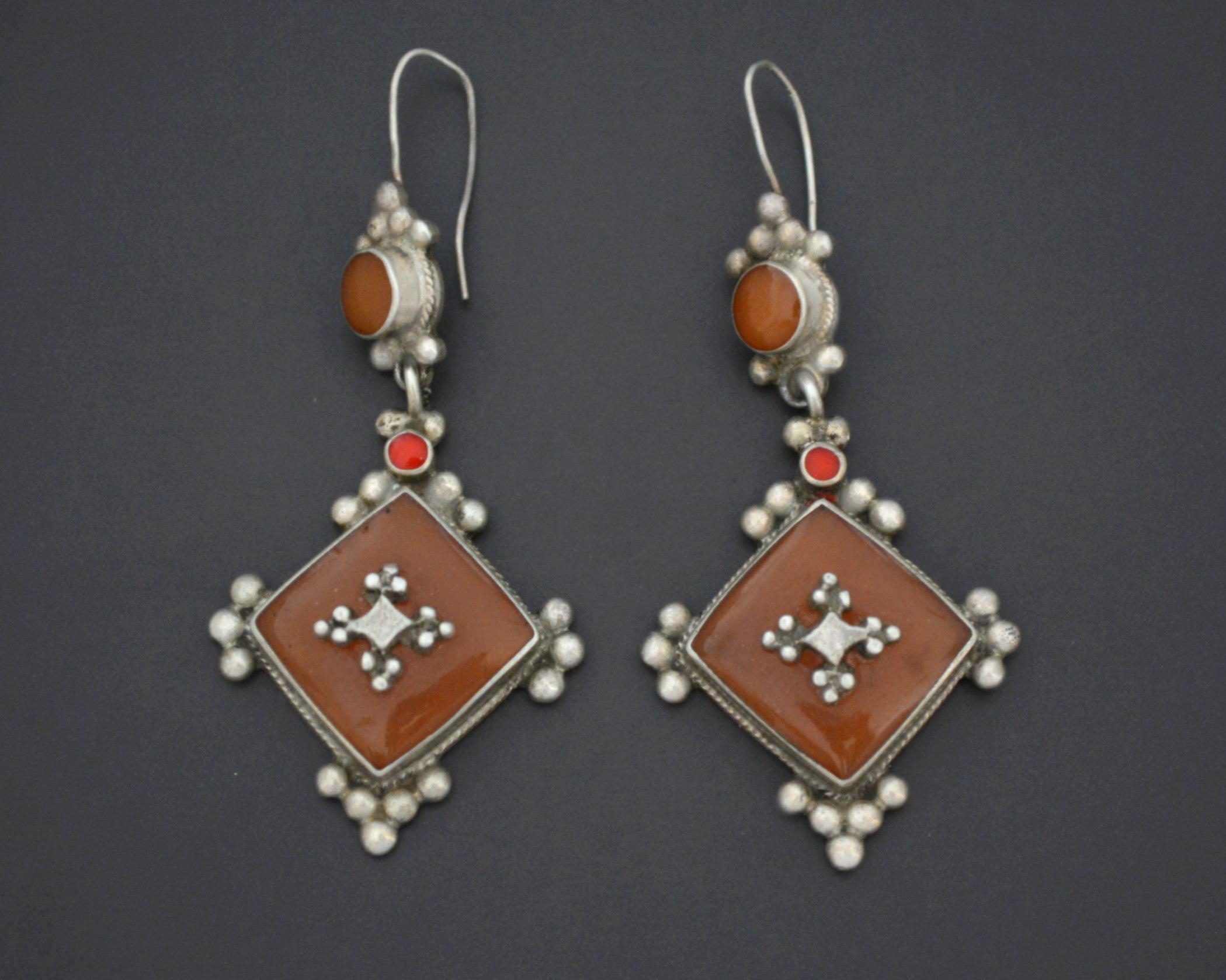 Ethnic Amber and Coral Dangle Earrings