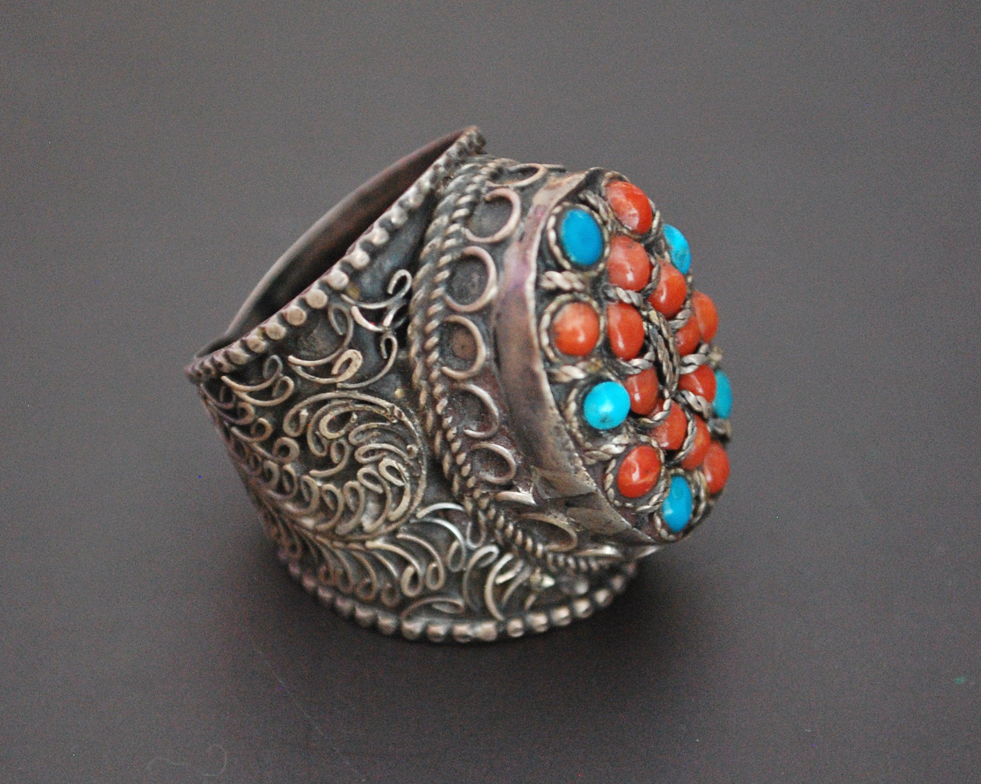 Nepali Turquoise Coral Ring - Size 8.75