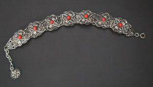 Vintage Croatian Coral Filigree Link Bracelet