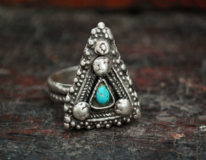 Antique Afghani Silver Ring with Turquoise - Size 8
