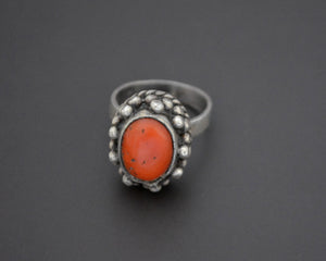 Vintage Nepali or Tibetan Coral Ring - Size 8