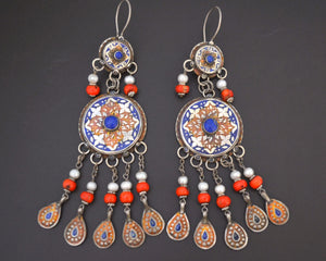 Huge Uzbek Enamelled Lapis Dangle Earrings