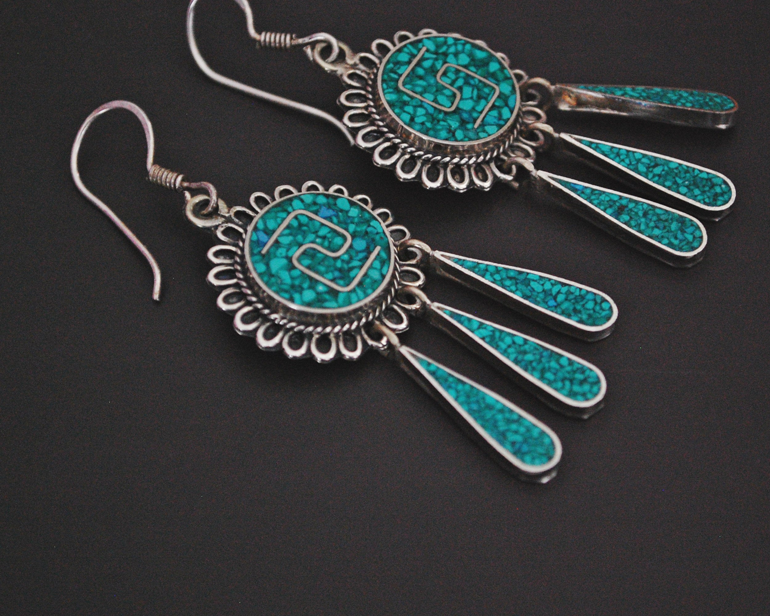 Mexican Turquoise Inlay Dangle Earrings