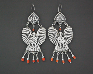 Uzbek Coral Earrings with Bird
