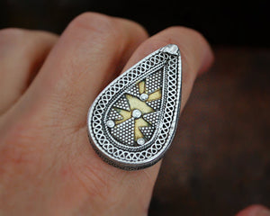 Openable Box Kazakh Tribal Silver Ring with Gold Gilding