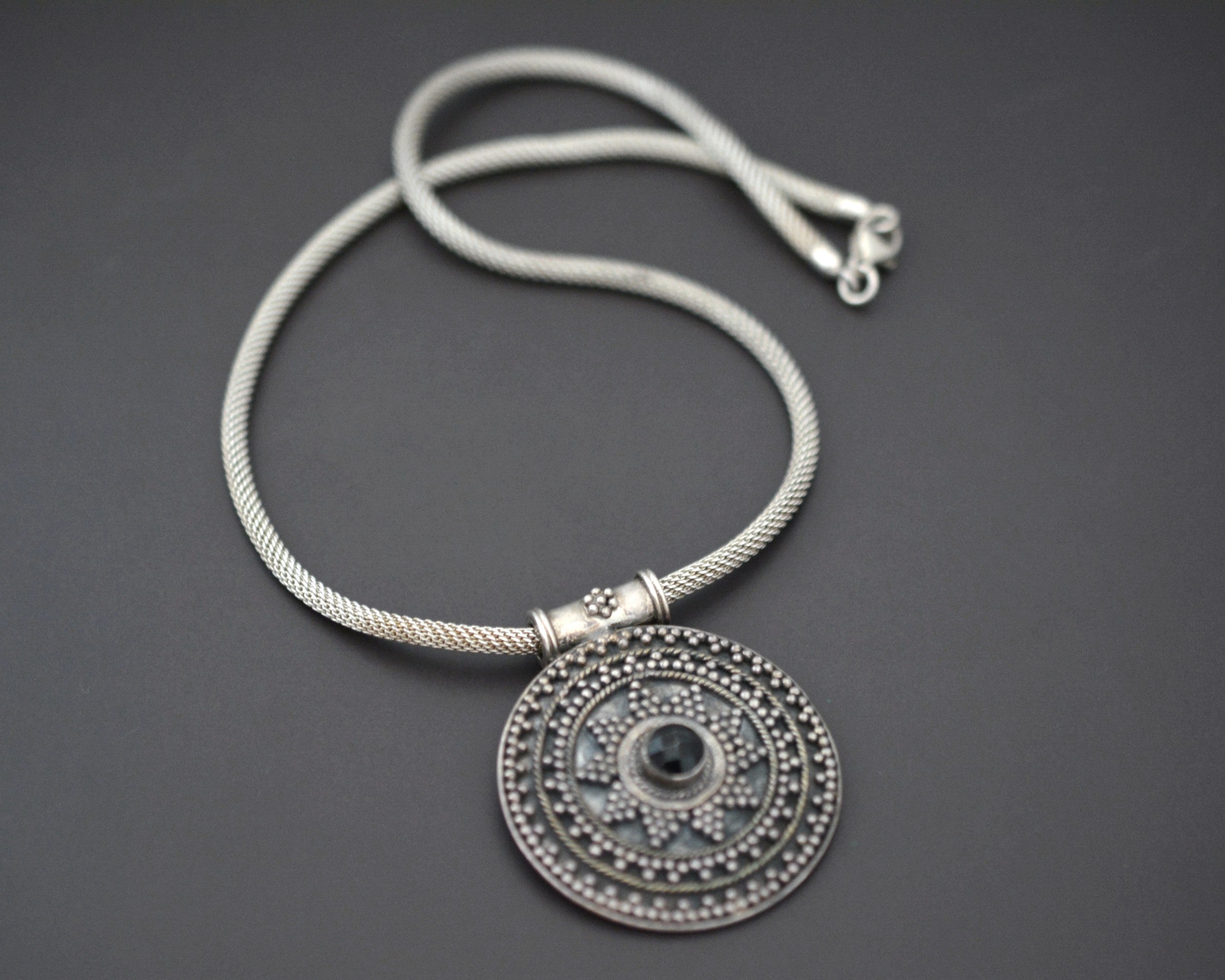 Silver Disc Onyx Pendant Necklace from India
