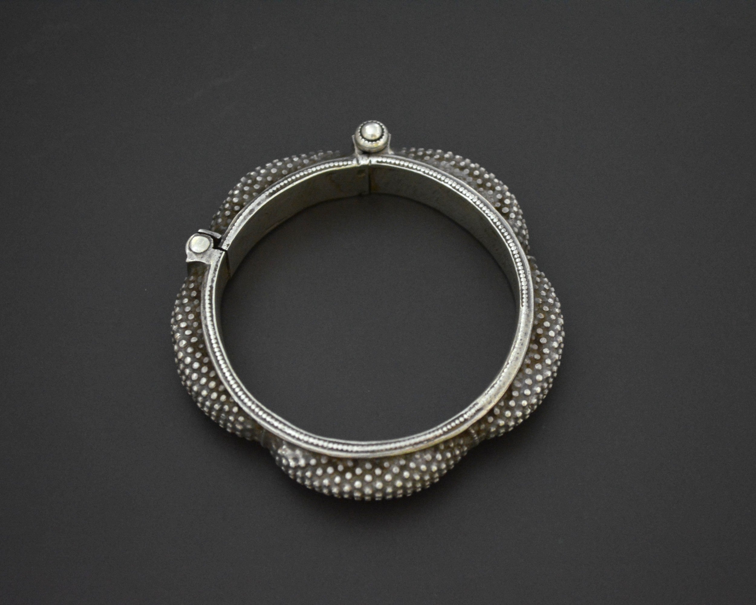 Small Ethnic Tribal Indian Silver Bracelet - Hinged