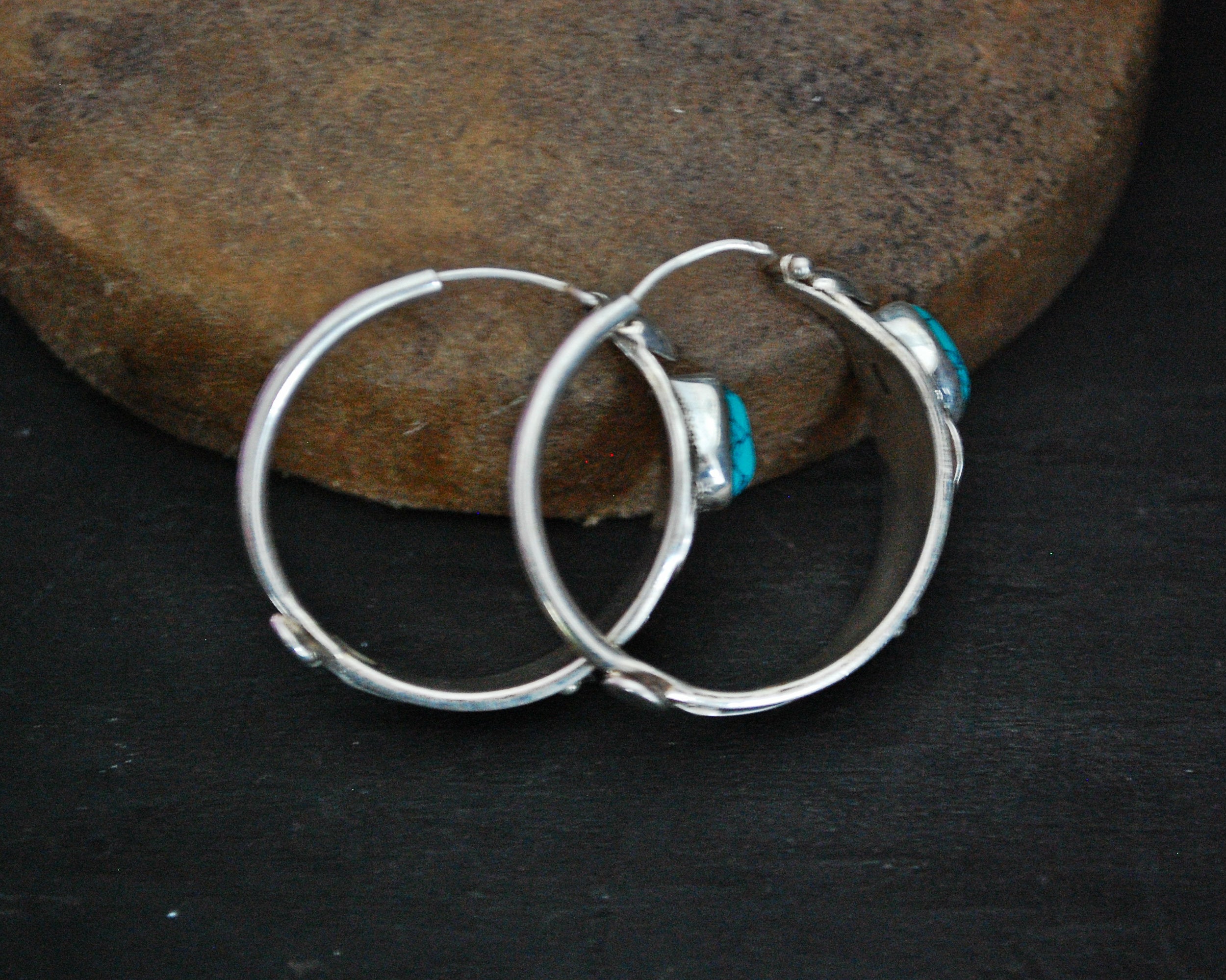 Ethnic Hoop Earrings with Turquoise