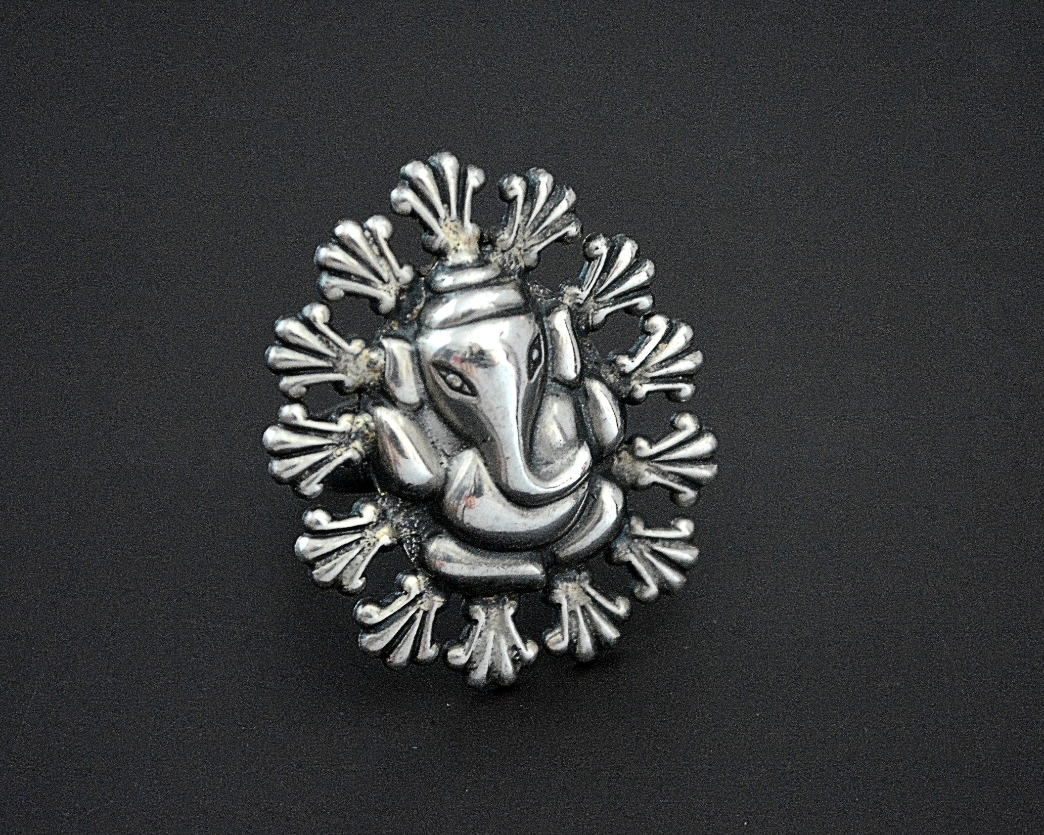 Ganesha Sterling Silver Ring - Size 7 - Adjustable