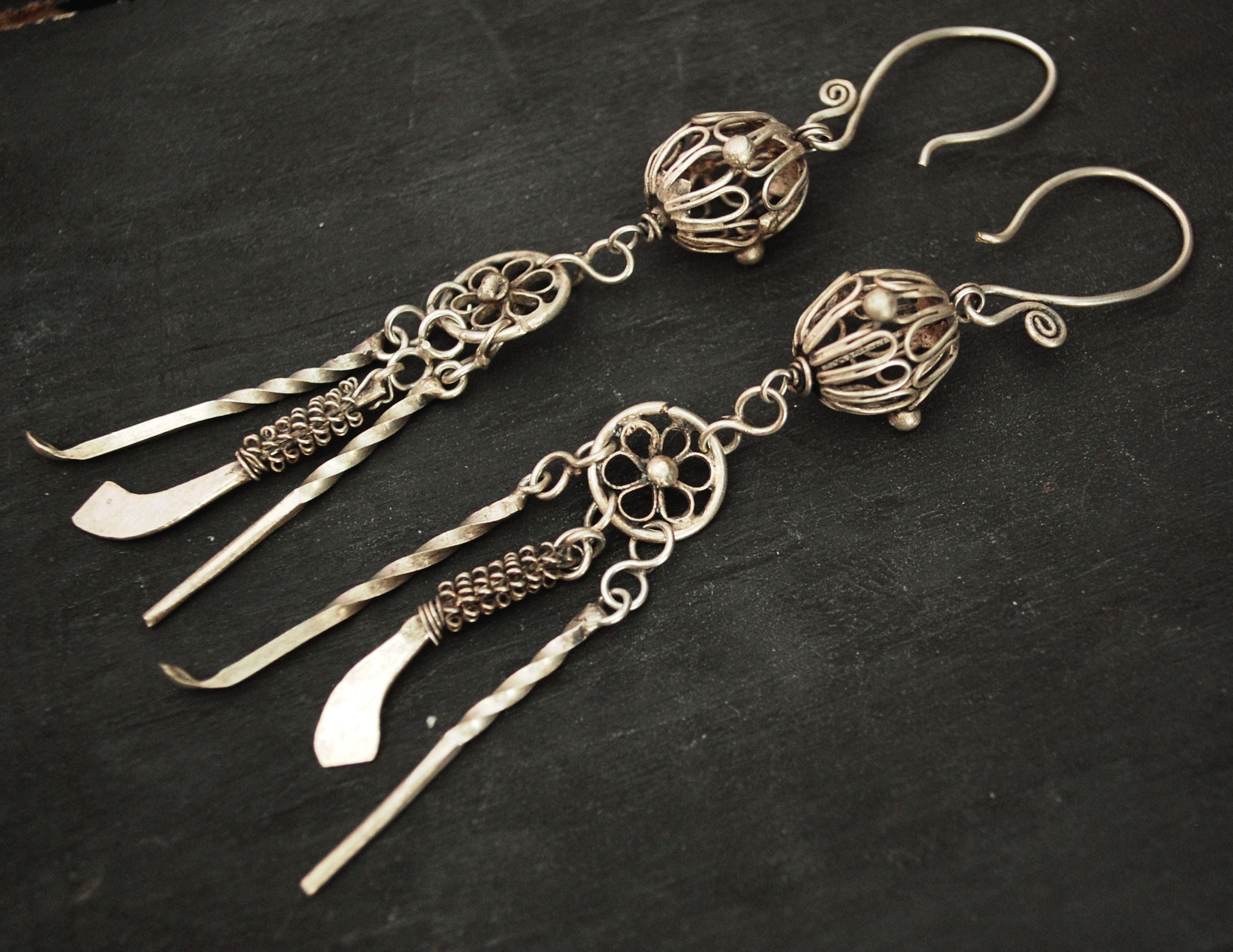 Old Miao Chinese Silver Earrings