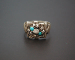 Old Afghani Silver Turquoise Ring - Size 8.5