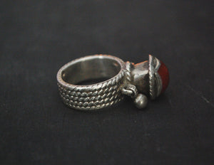 Antique Afghani Carnelian Ring with Bells - Size 6.5