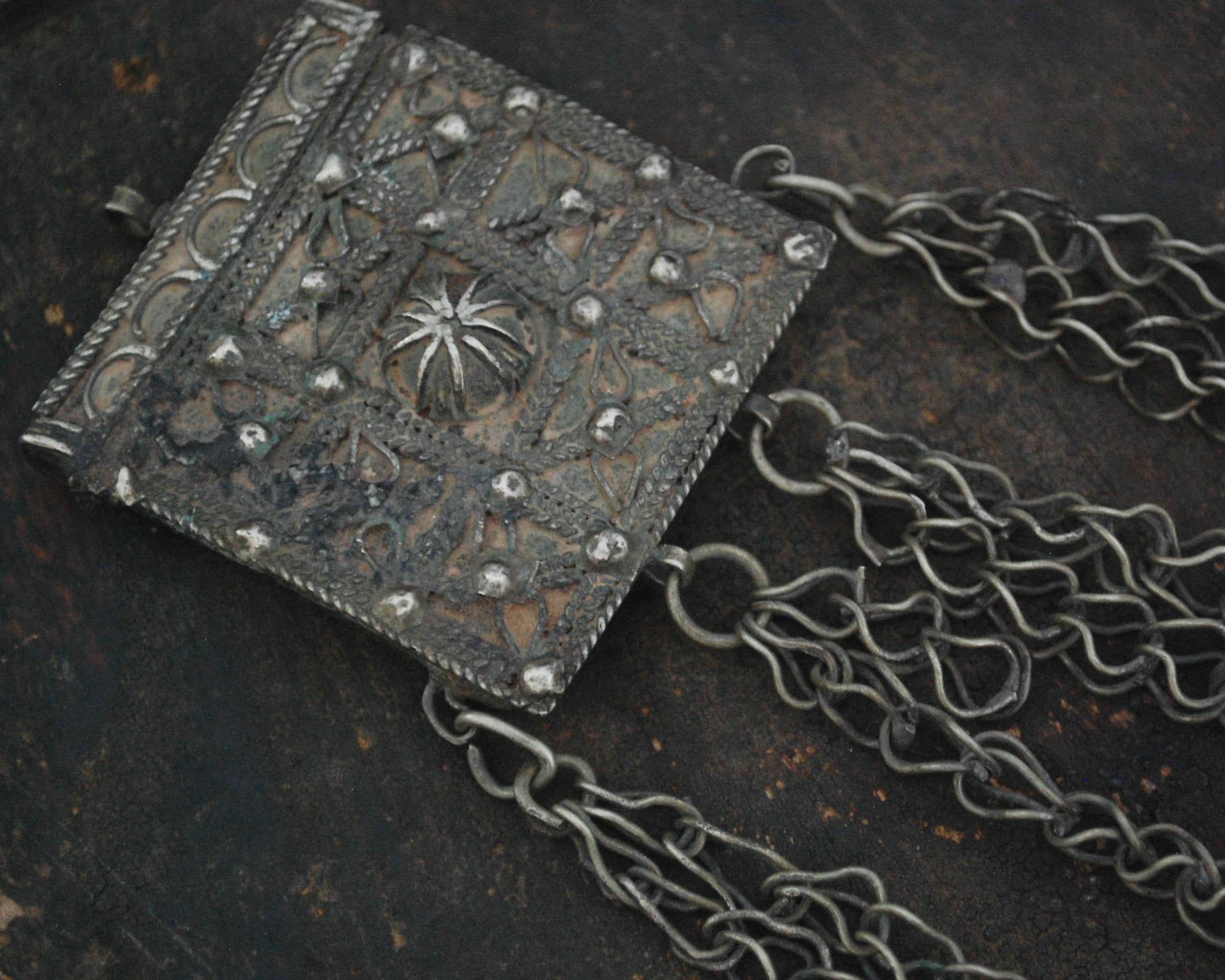 Old Moroccan Hirz Box Pendant with Coins