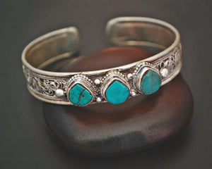Nepali Turquoise Cuff Bracelet with Filigree
