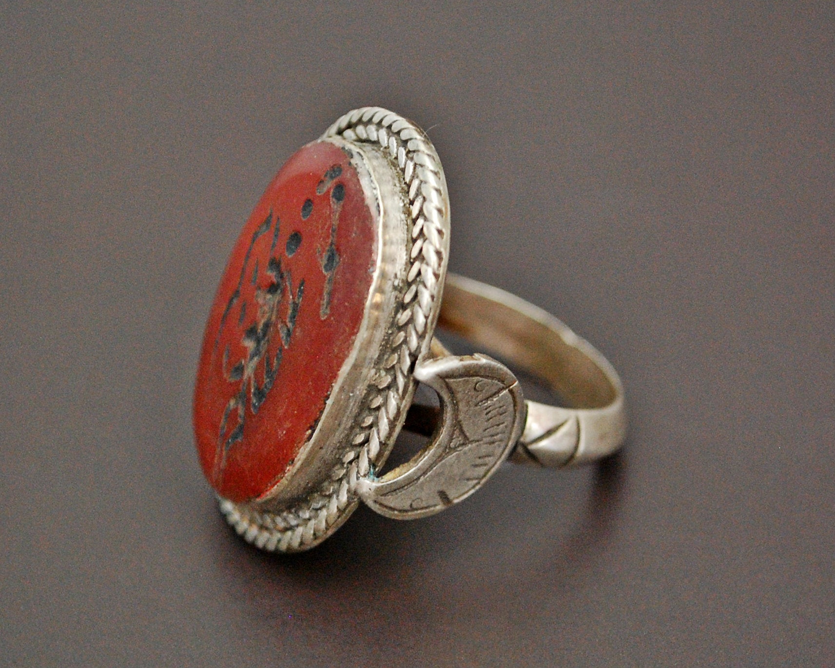 Afghani Crescent Moon Scorpion Intaglio Ring - Size 7.5