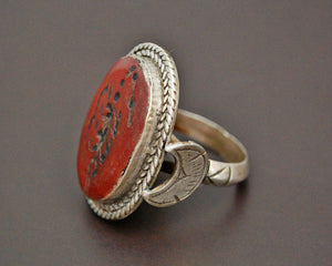 Afghani Crescent Moon Scorpion Intaglio Ring - Size 7.5