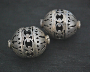 Pair of Yemeni Silver Openwork Beads