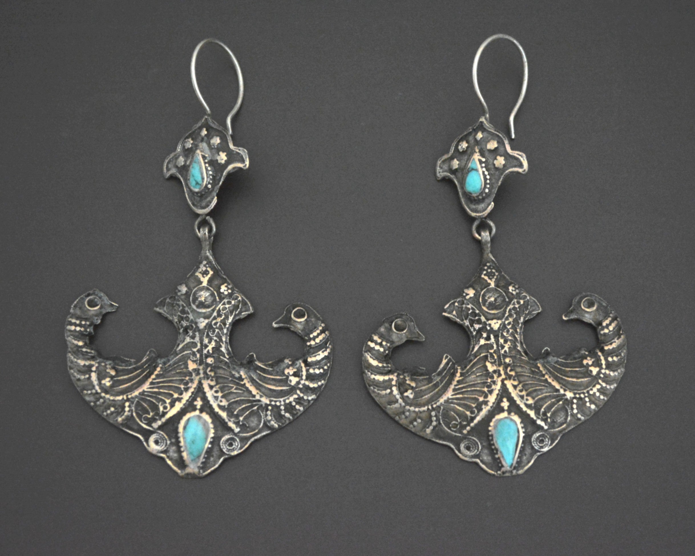 Afghani Peacock Silver Dangle Earrings