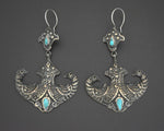 Afghani Peacock Silver Dangle Earrings