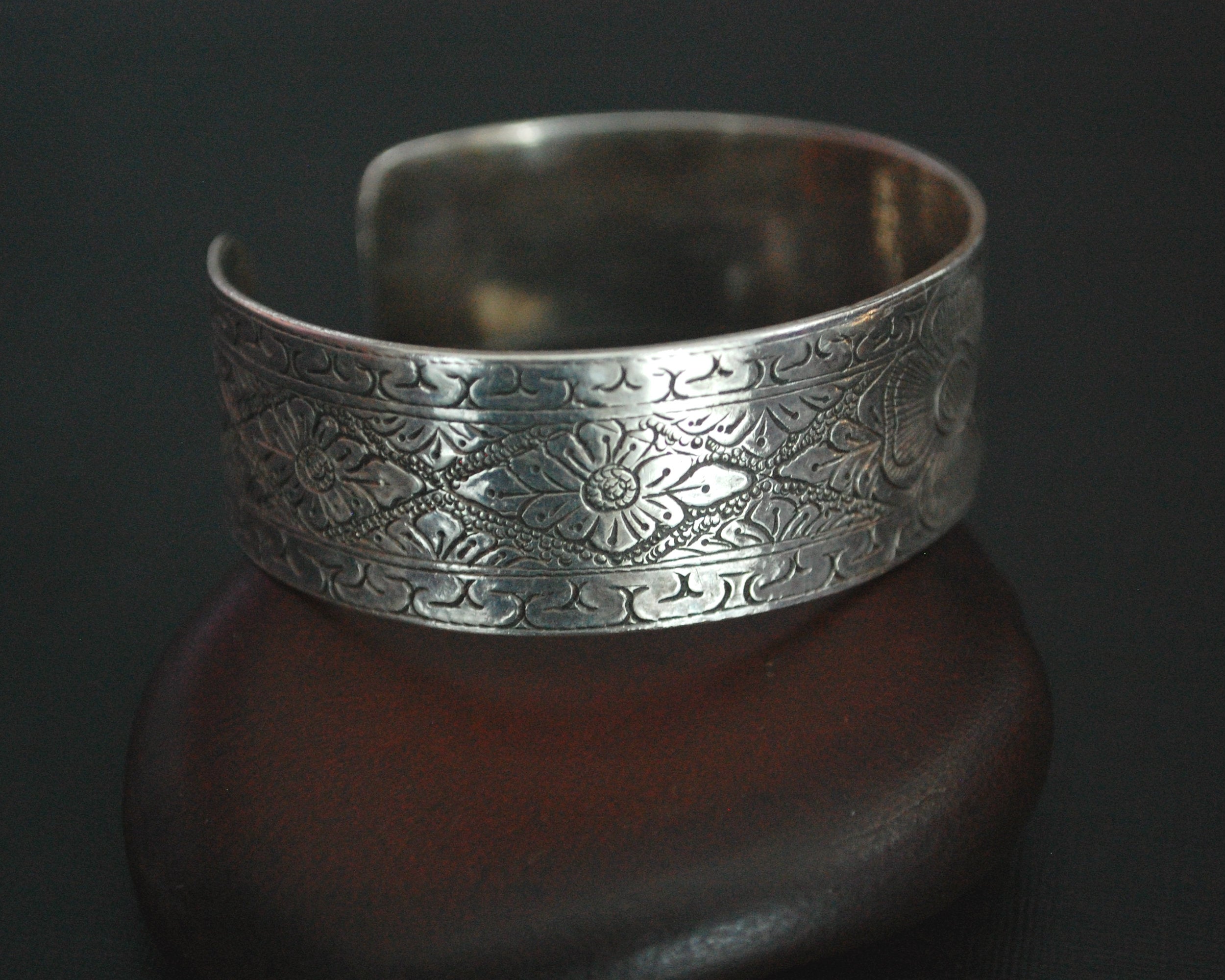 Nepali Lotus Engraved Cuff Bracelet