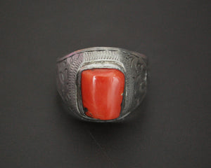 Old Afghani Coral Ring - Size 9.75
