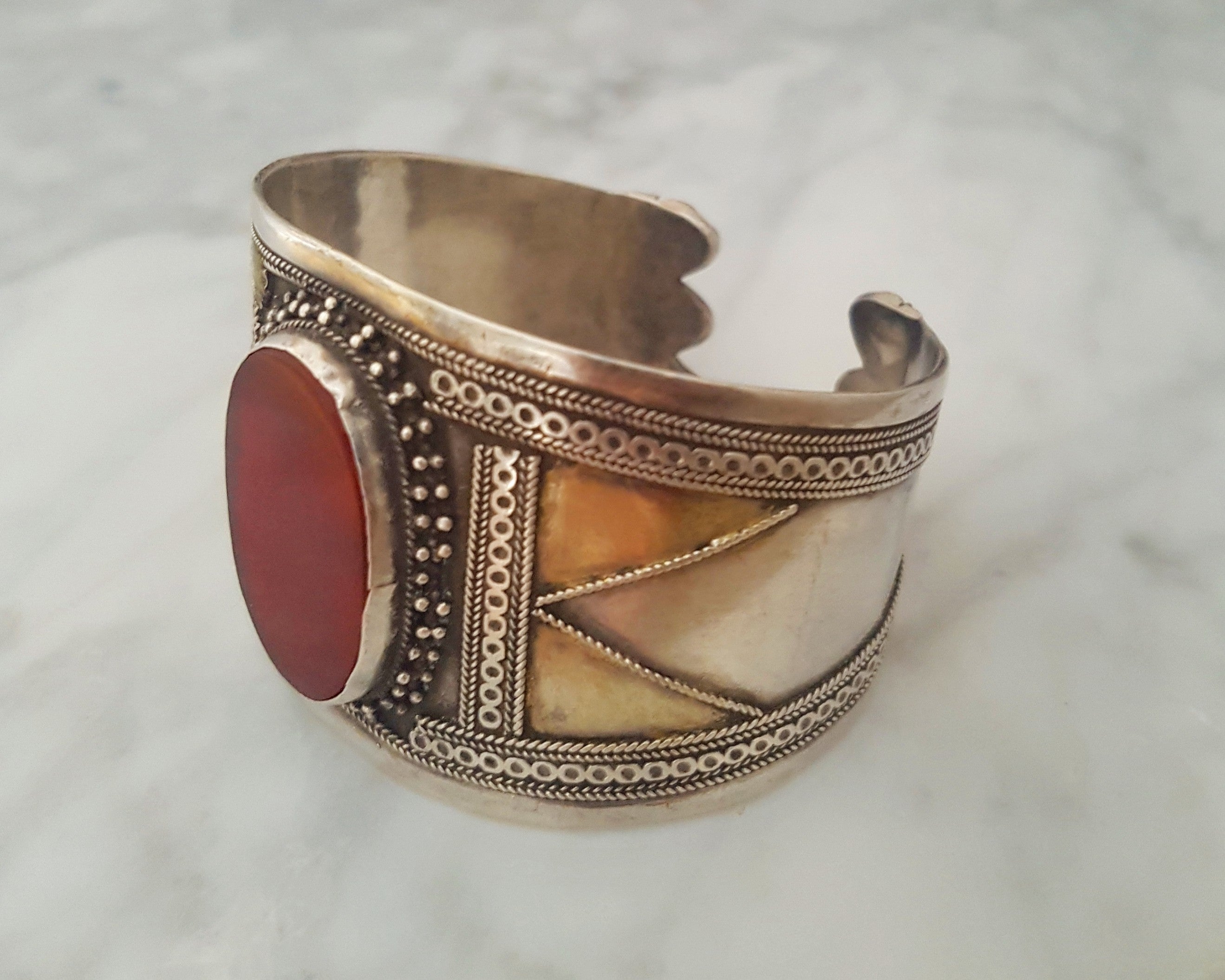 Turkmen Carnelian Gilded Cuff Bracelet