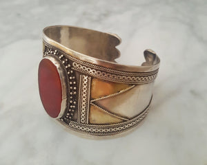 Turkmen Carnelian Gilded Cuff Bracelet