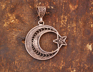 Filigree Crescent Moon and Star Pendant from Morocco