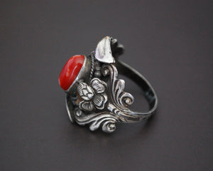 Nepali Coral Saddle Ring - Size 7.5