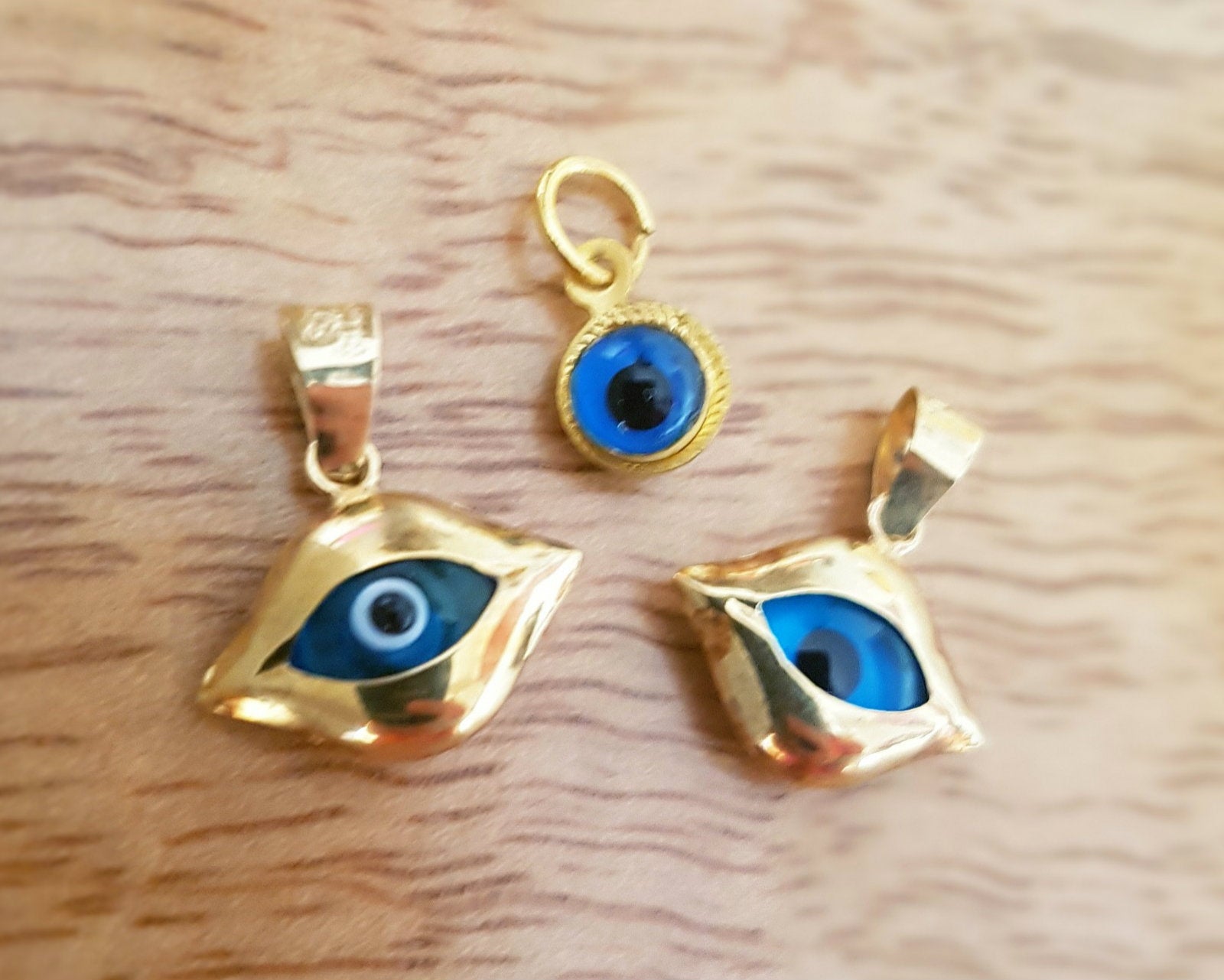 Turkish Evil Eye 14K Gold Pendant - Gold Backing
