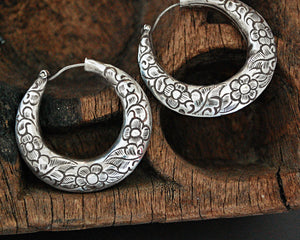 Nepali Hoop Earrings with Flowers - MEDIUM