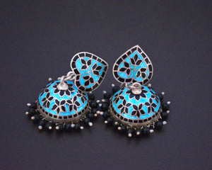 Indian Enamel Jhumka Silver Earrings