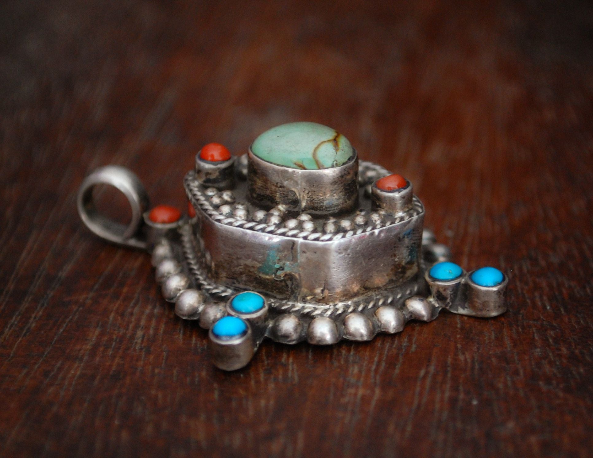 Bold Nepali Turquoise Coral Pendant
