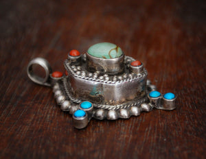 Bold Nepali Turquoise Coral Pendant