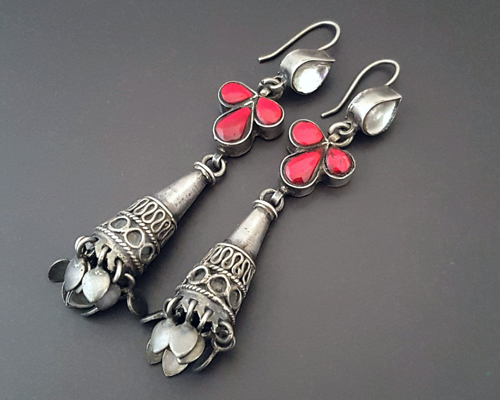 Rajasthani Earrings with Red and White Glass