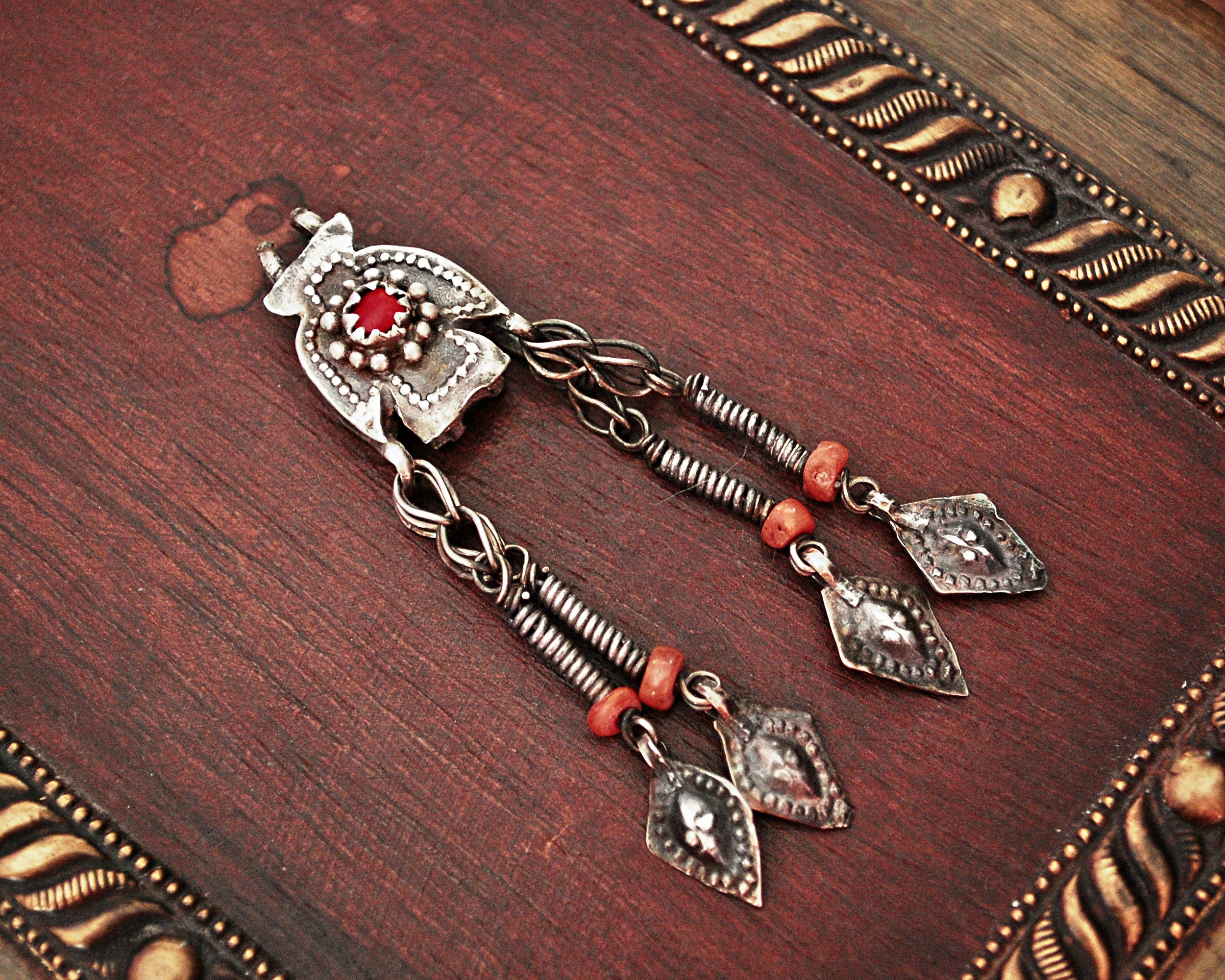 Uzbek Coral Pendant with Tassels