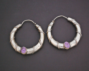Ethnic Amethyst Hoop Earrings - MEDIUM / LARGE