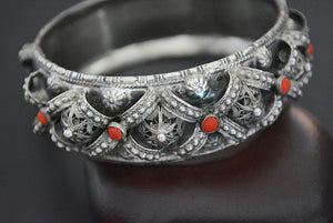 Substantial Coral Filigree Hinged Bracelet