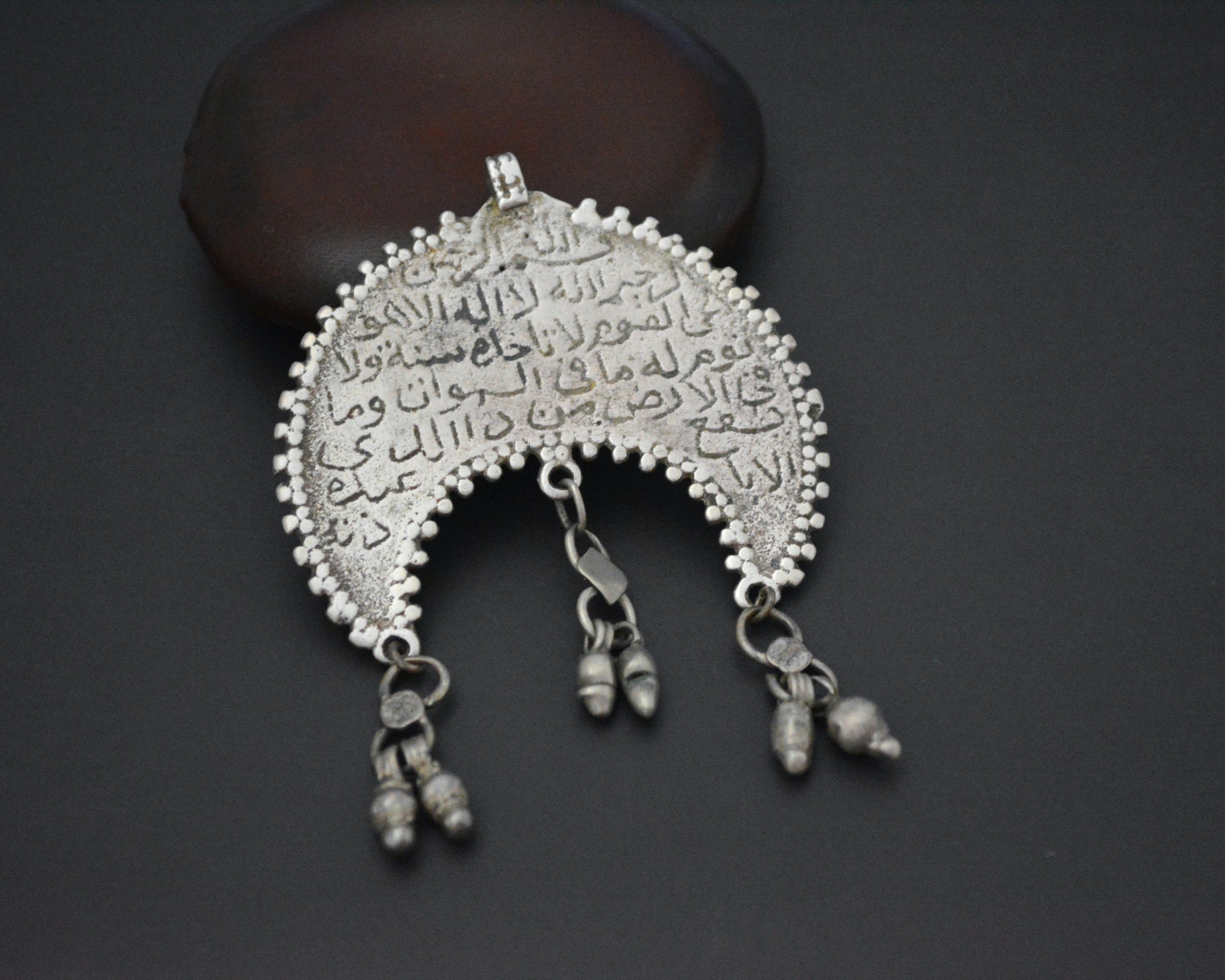 Old Crescent Talisman Pendant with Arabic Writing