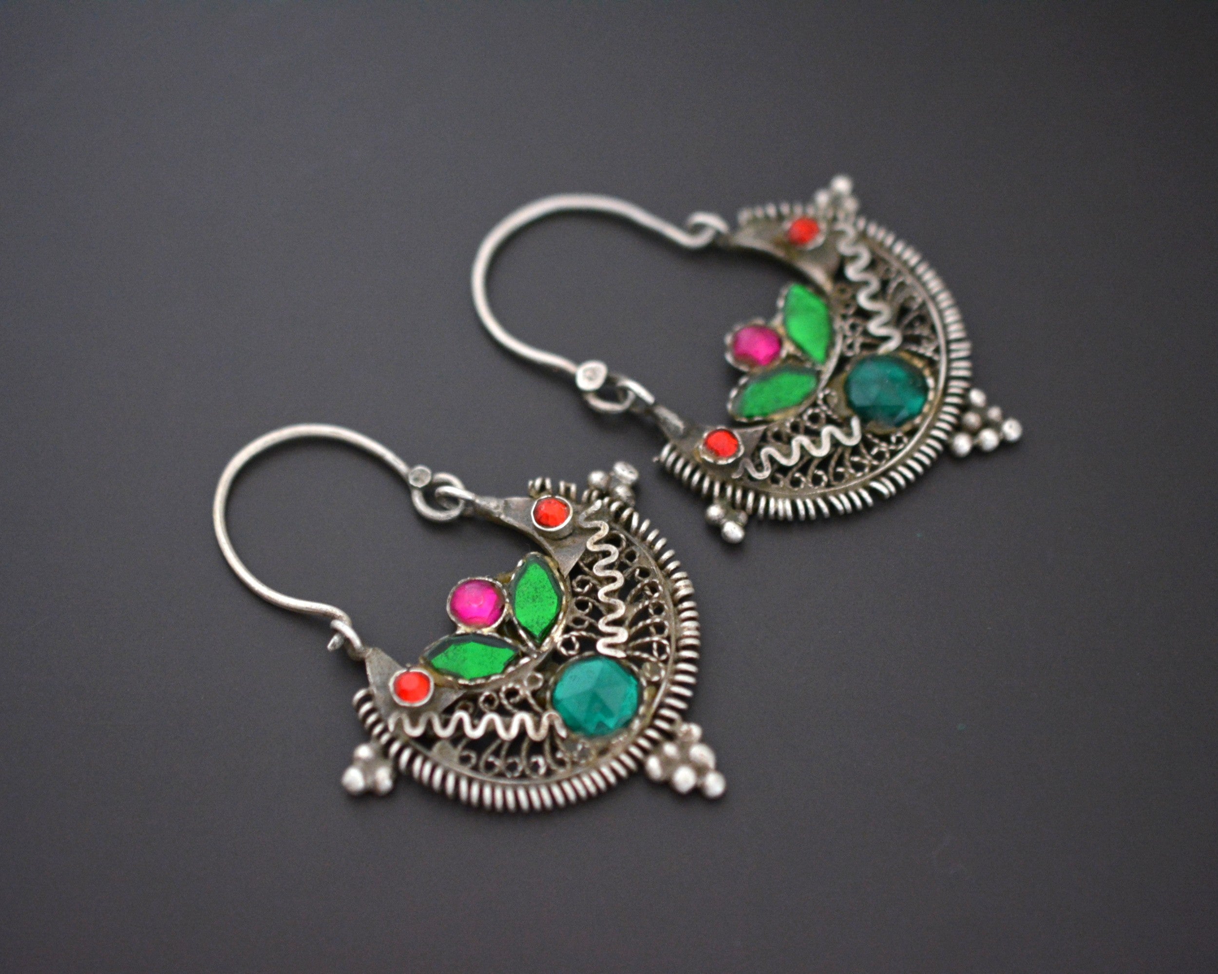 Afghani Filigree Earrings with Glass