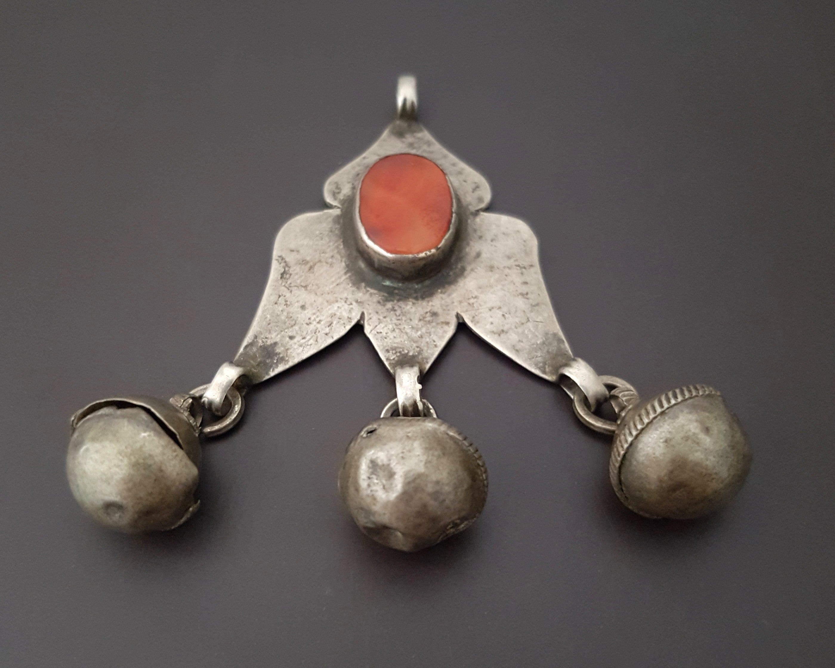 Turkmen Carnelian Pendant with Bells